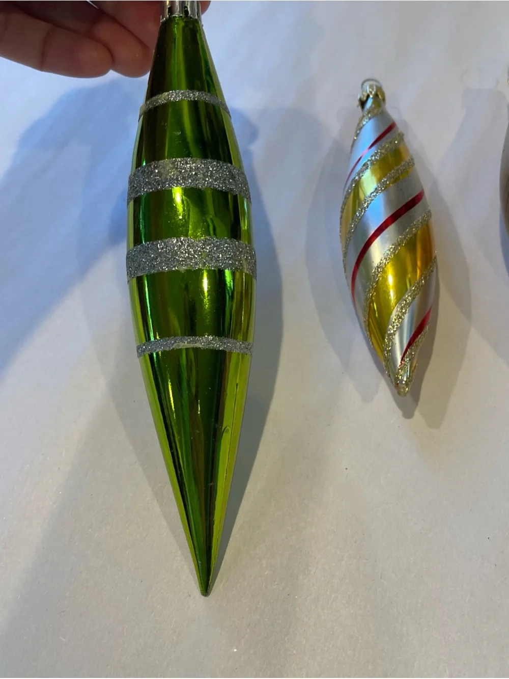 Lot of 3 Vintage Tall/Long/Skinny Teardrop Icicle Glass Christmas Ornaments